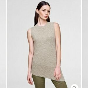 ​White + Warren 100% Cashmere Asymmetrical Sleeveless Crew Donegal Small